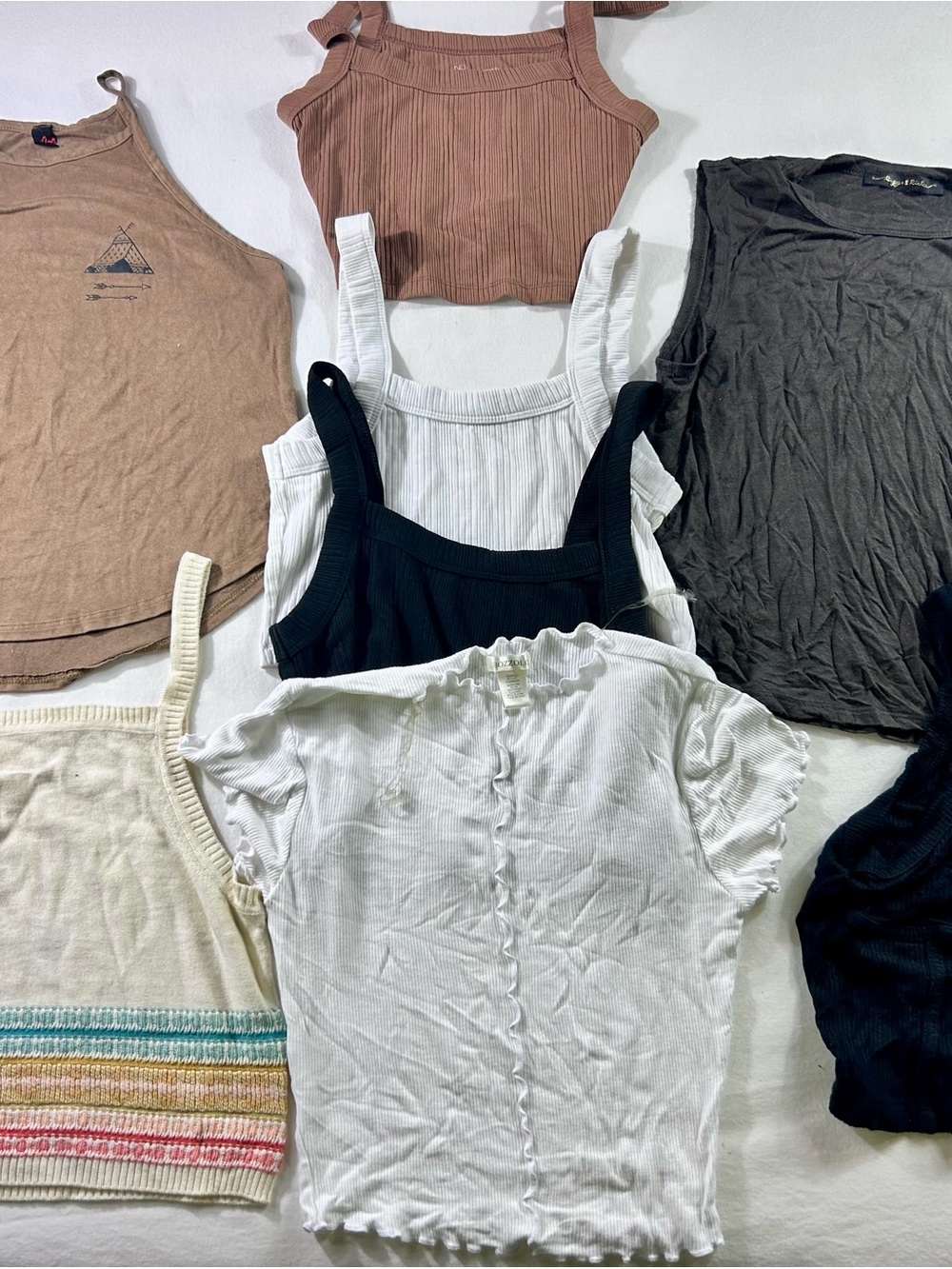 Assorted Women's Cropped  Tank Pack - White, Black, Brown, Cream